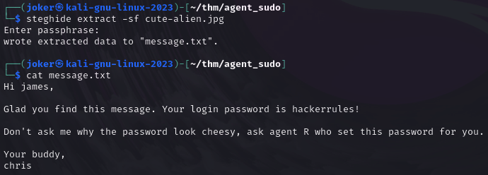 Message to agent James